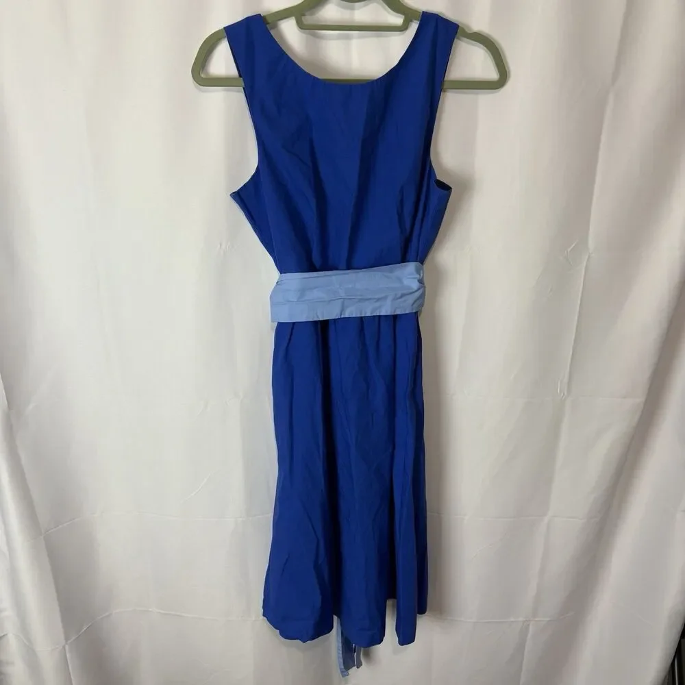 J.Crew A-line Sash Tie Brilliant Sapphire Blue Belted Cotton Size 4 Preppy
